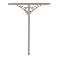 Modern taupe table with a unique, geometric pattern and sleek silhouette, perfect for contemporary decor.