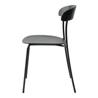 Sleek black chair with a smooth gray seat and backrest, featuring modern minimalist design.
