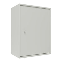 Sleek gray storage cabinet with a smooth, matte finish and minimalist design, perfect for modern decor.