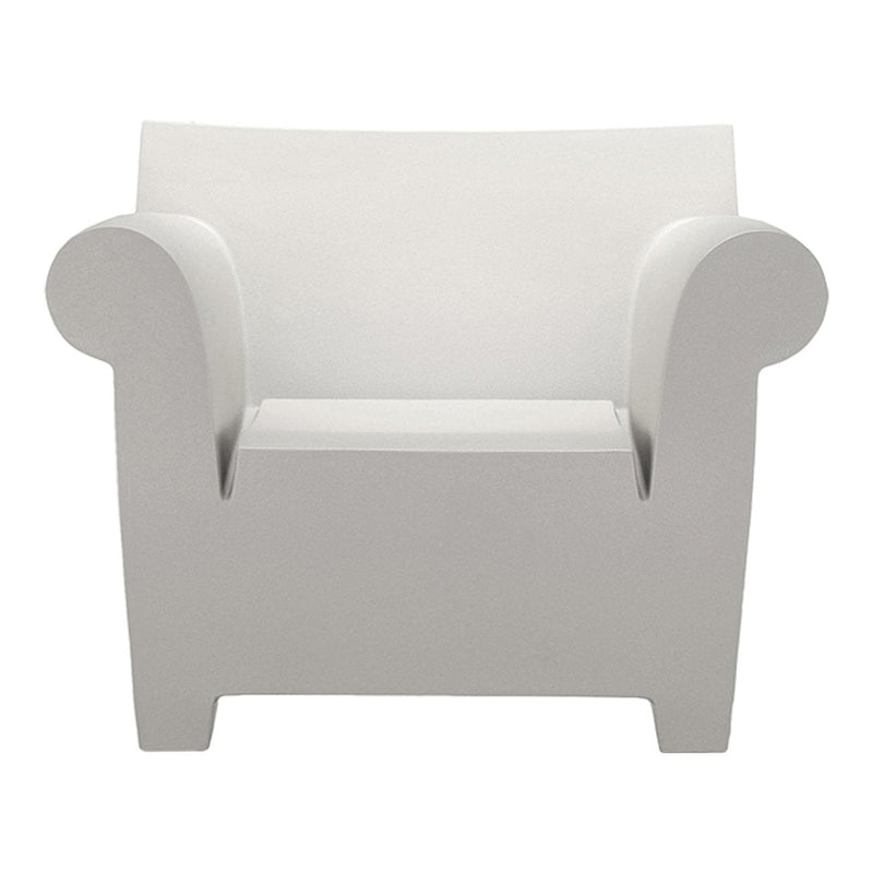 Modern white armchair with smooth, minimalist design and curved arms. Perfect for contemporary decor.