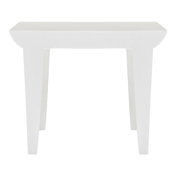 White console table with a sleek, minimalist design and smooth surface, perfect for modern decor.
