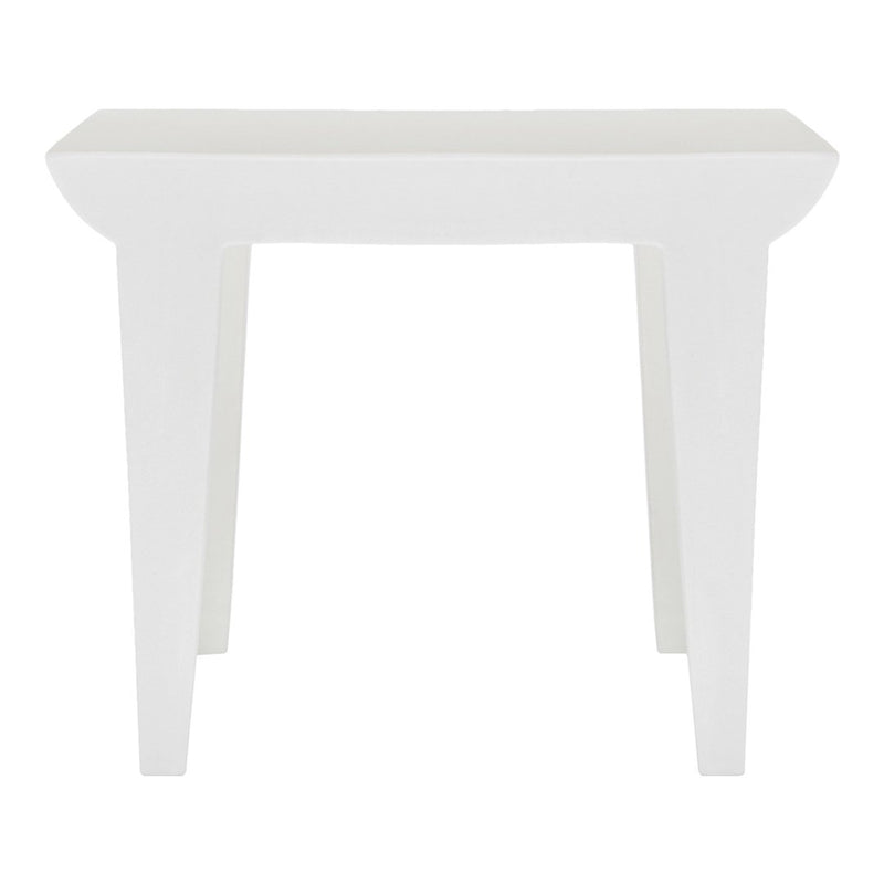White console table with a sleek, minimalist design and smooth surface, perfect for modern decor.