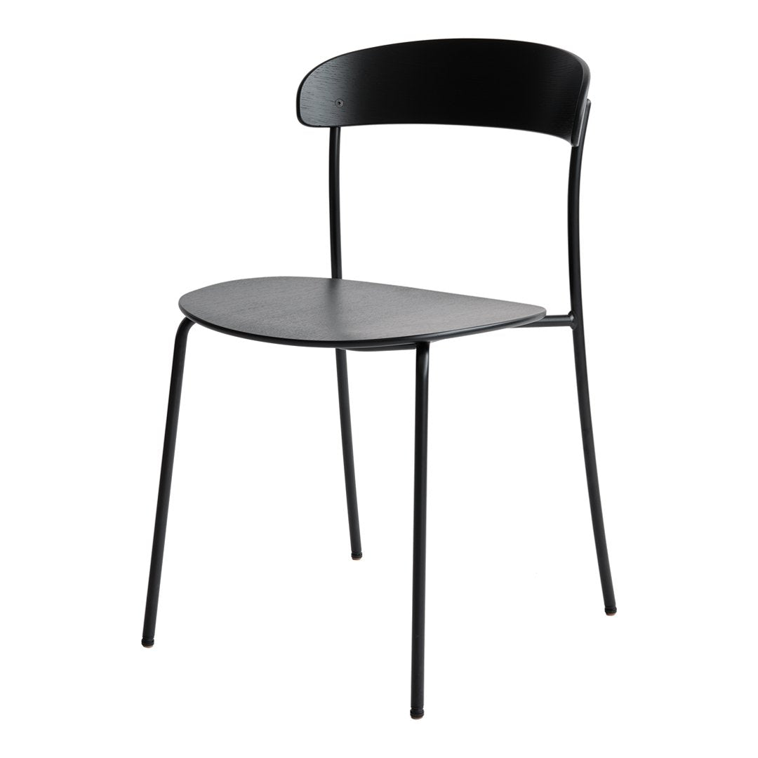 Sleek black dining chair with a minimalist design and smooth, matte finish. Perfect for modern decor.
