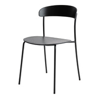 Sleek black dining chair with a minimalist design and smooth, matte finish. Perfect for modern decor.