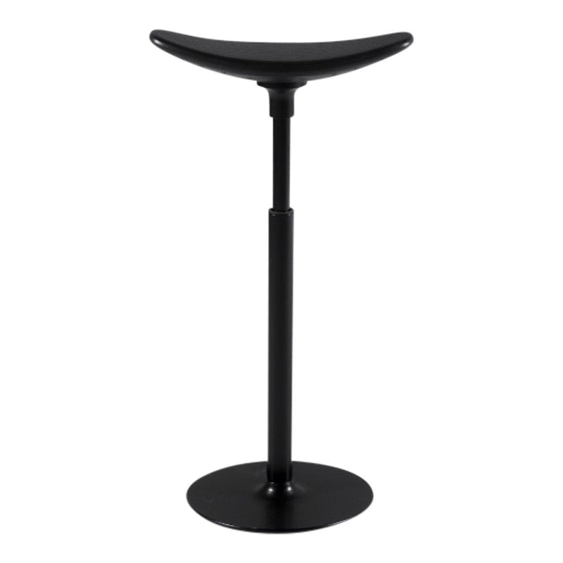 "Stylish black bar stool with a sleek curved seat and circular base, perfect for modern decor."