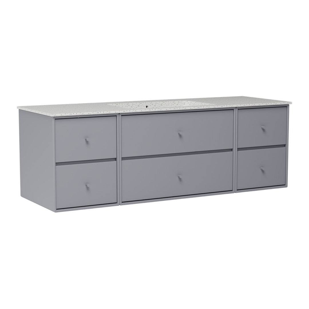 Gray, minimalist dresser with six drawers and sleek design, perfect for modern decor.