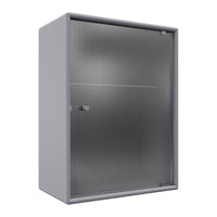 Gray storage cabinet with a sleek, ribbed texture and subtle shine, featuring a simple, minimalist design.
