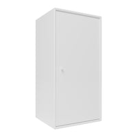 White cabinet with a smooth finish, featuring a minimalist design and sleek lines for modern decor.