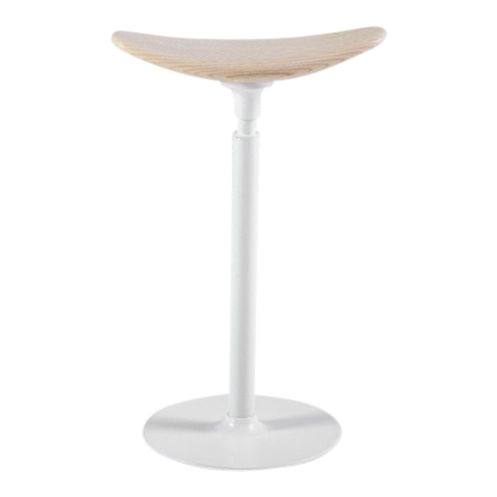 Modern bar stool with a natural wood seat and sleek white metal base, combining minimalist design and neutral tones.