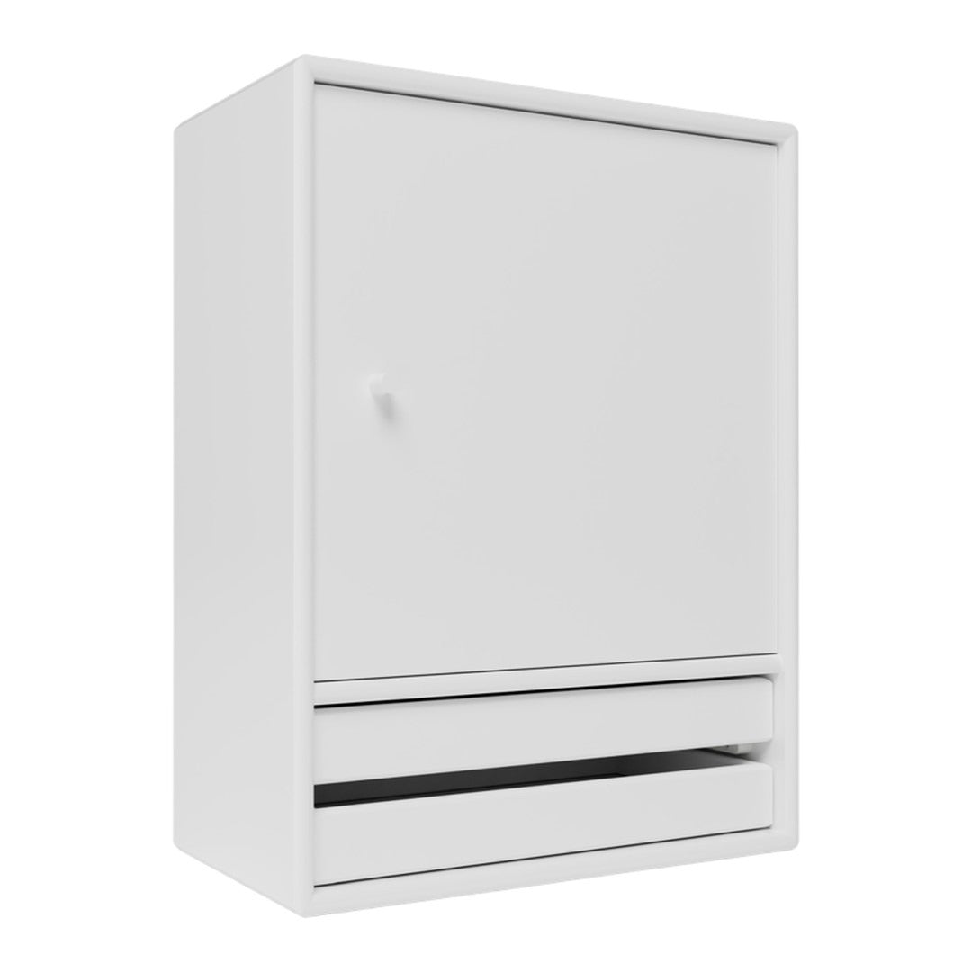 White cabinet with a clean, smooth surface and a horizontal drawer design, perfect for minimalist spaces.