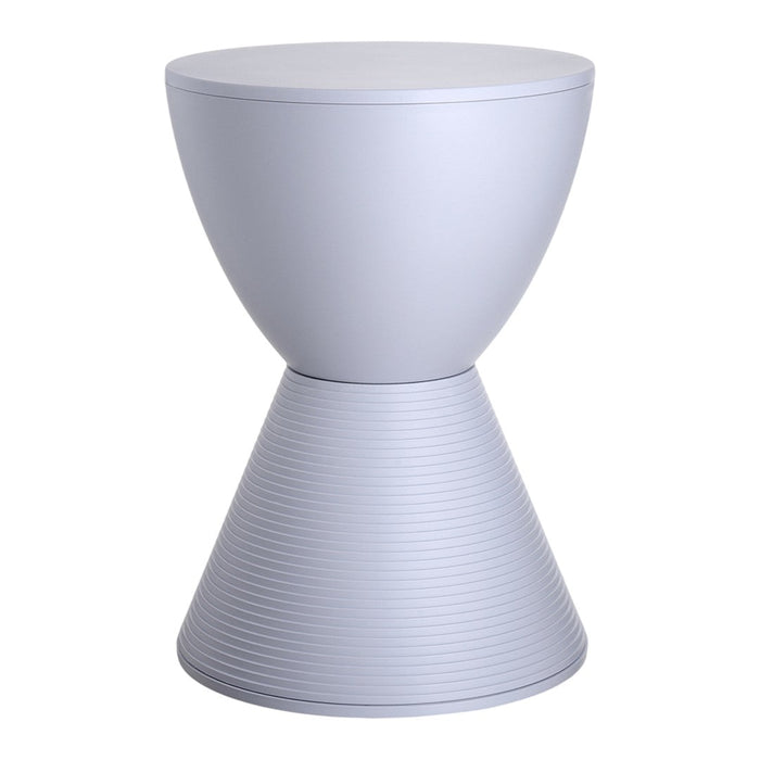 Modern light gray stool with a sleek, conical shape and subtle horizontal ridges for added texture.