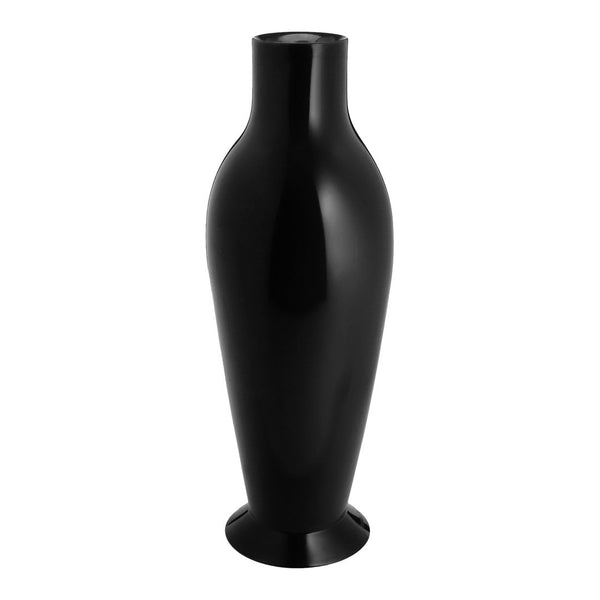 Sleek black vase with a glossy finish, featuring a modern, streamlined silhouette. Perfect for contemporary decor.