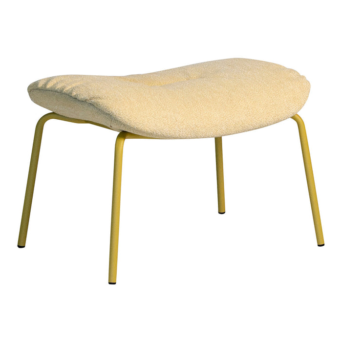 Cream tufted cushion stool with yellow legs, featuring a soft, textured fabric for a modern and cozy look.