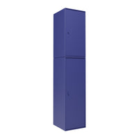 Tall blue storage cabinet with a sleek, solid color and modern design. Ideal for organization and style.