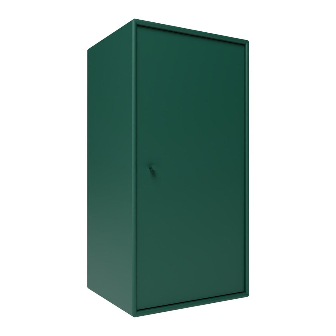 Dark green metal cabinet with a sleek, solid design and minimalistic style. Ideal for modern storage solutions.