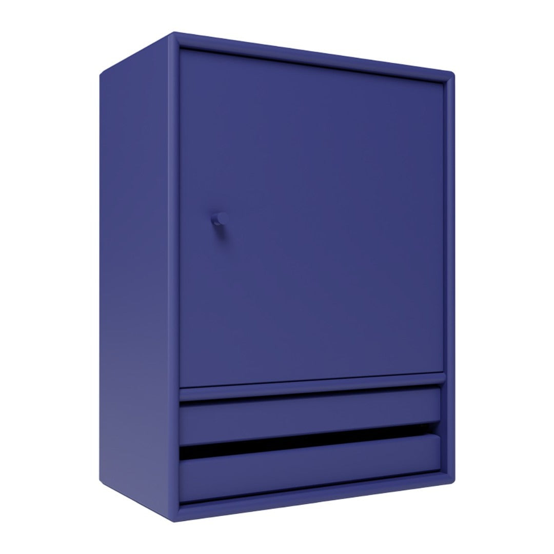 Solid navy blue cabinet with a minimalist design and a single door, featuring a smooth finish and simple lines.