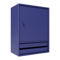 Solid navy blue cabinet with a minimalist design and a single door, featuring a smooth finish and simple lines.