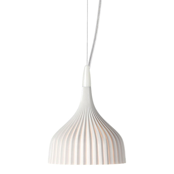 White pendant lamp featuring a pleated design with subtle beige accents for a stylish, modern look.