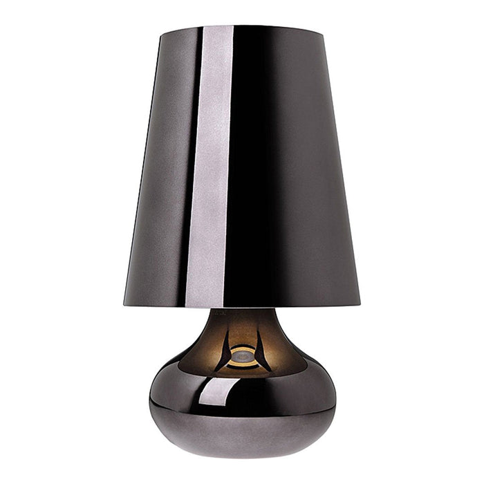 Sleek black ceramic lamp with a smooth shiny finish and a contrasting matte textured shade. Elegant modern design.