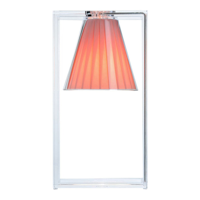 Pink pleated lampshade with clear geometric frame, modern design, perfect for stylish home decor.