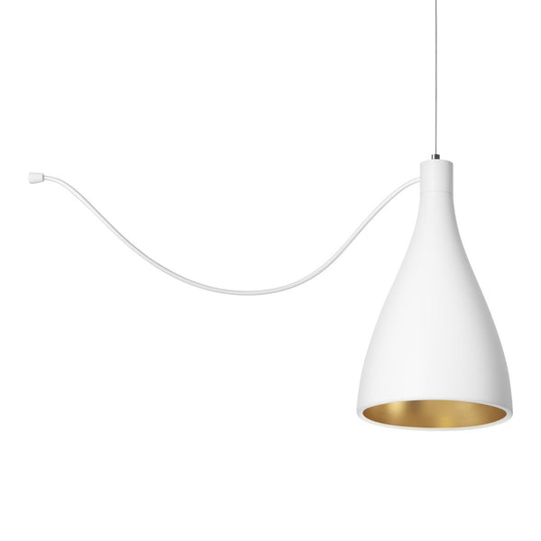 White pendant lamp with a smooth exterior and a reflective gold interior, perfect for modern decor.