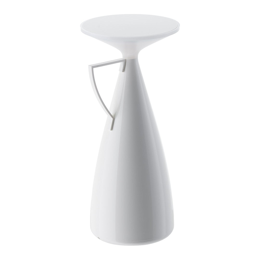 White modern table with a sleek, cone shape and smooth, glossy finish. Ideal for contemporary decor.