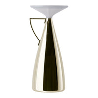 Gold and white modern vase with a sleek, minimalist design and reflective surface. Perfect for elegant decor.