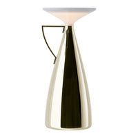 Gold and white modern table lamp with a sleek, elegant design and a smooth, reflective finish. Perfect for home decor.
