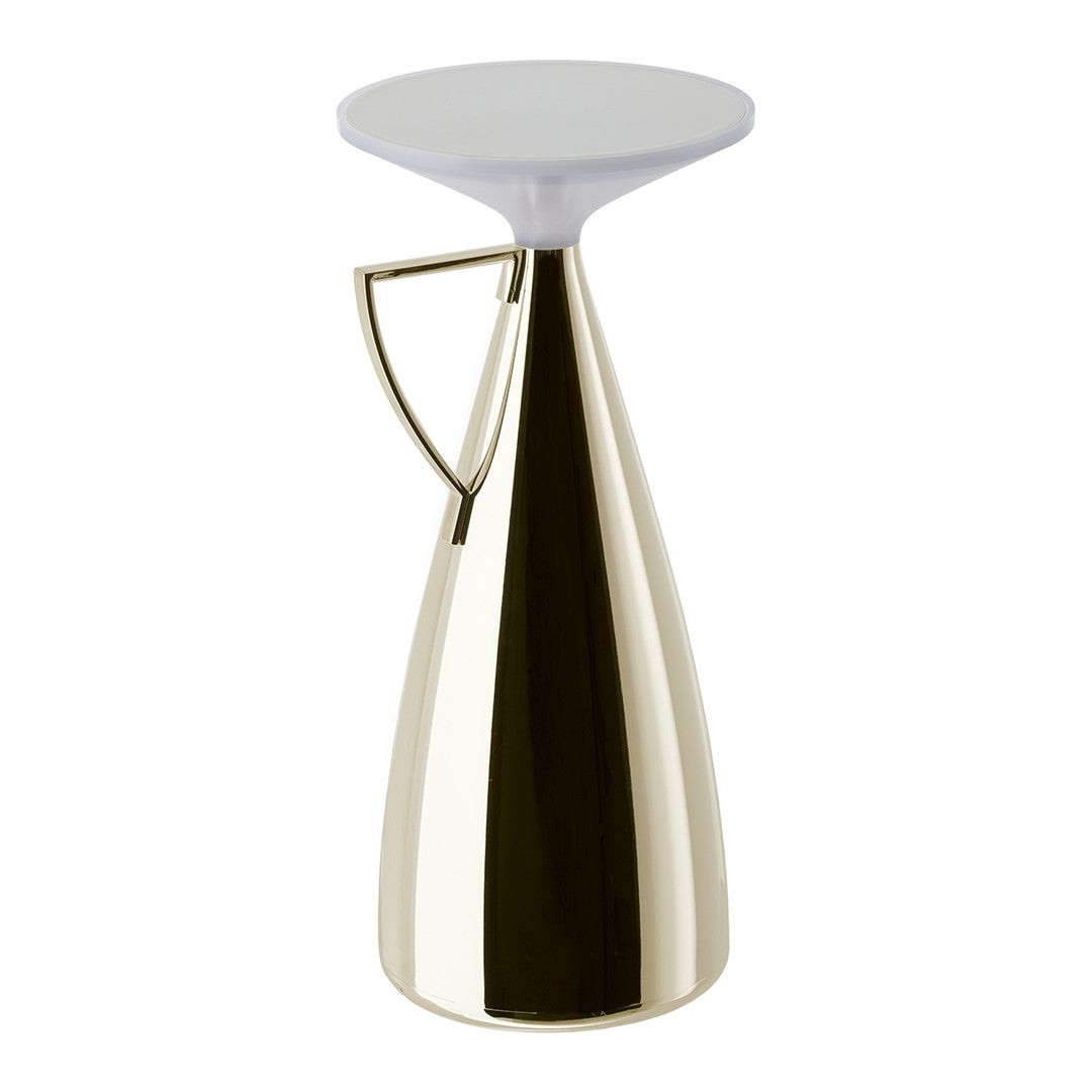 Gold and white modern jug with sleek, streamlined design and a trendy handle. Perfect for stylish decor.