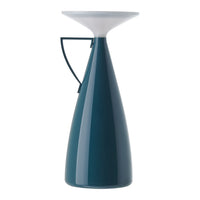 Teal ceramic vase with a glossy finish and a contrasting white top, featuring a sleek modern design.