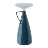 Teal tapered vase with a glossy finish and a contrasting white top, perfect for modern decor.