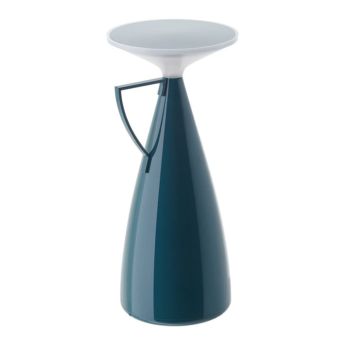 Teal tapered vase with a glossy finish and a contrasting white top, perfect for modern decor.