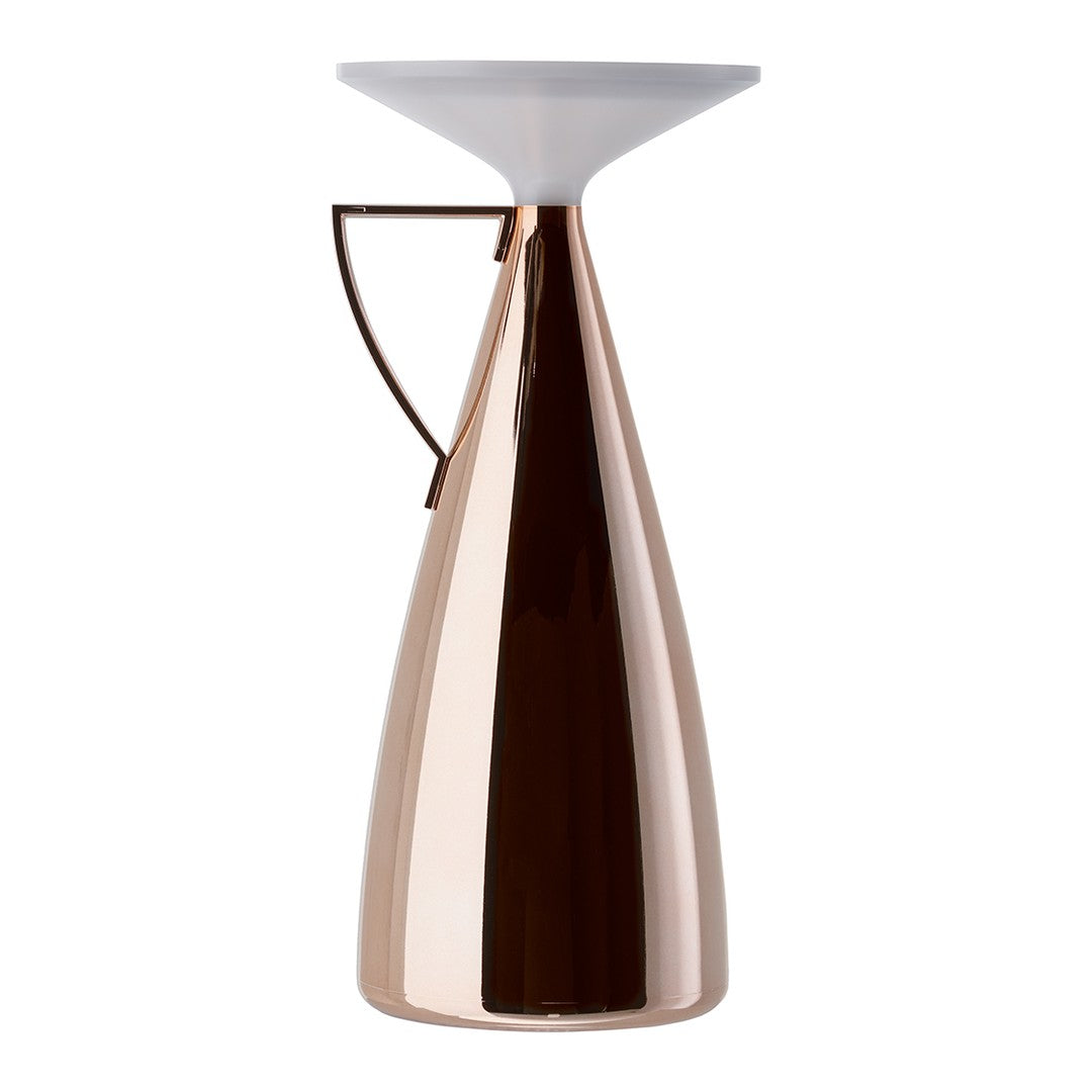 Rose gold and white modern vase with sleek cone shape and minimalistic handle design. Perfect for stylish decor.