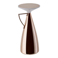 Rose gold teardrop vase with a sleek white top and elegant handle design, featuring a glossy metallic finish.