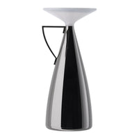 Sleek black and glossy silver vase with a white top and stylish black handle, perfect for modern decor.