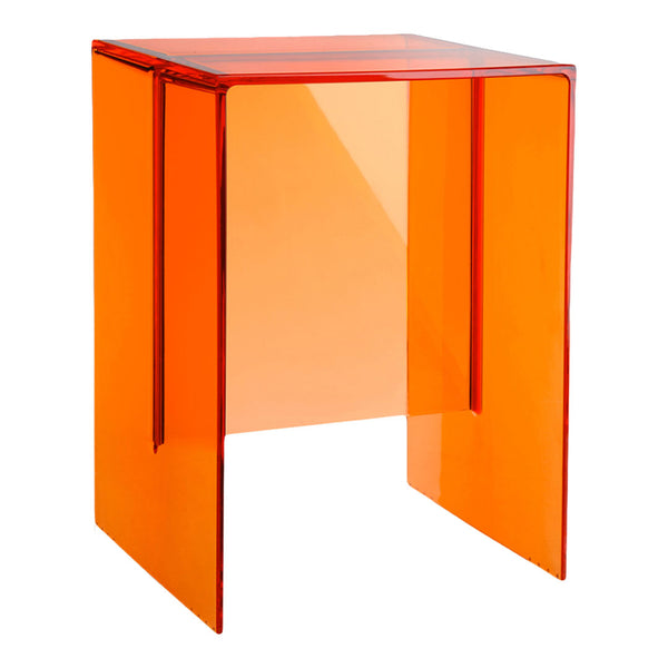 Bright orange transparent acrylic stool with a sleek, modern design. Perfect for contemporary decor.