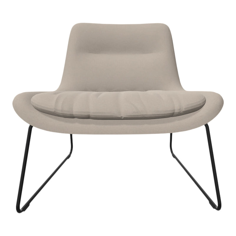 Beige lounge chair with textured upholstery and sleek black metal legs. Modern design for stylish interiors.