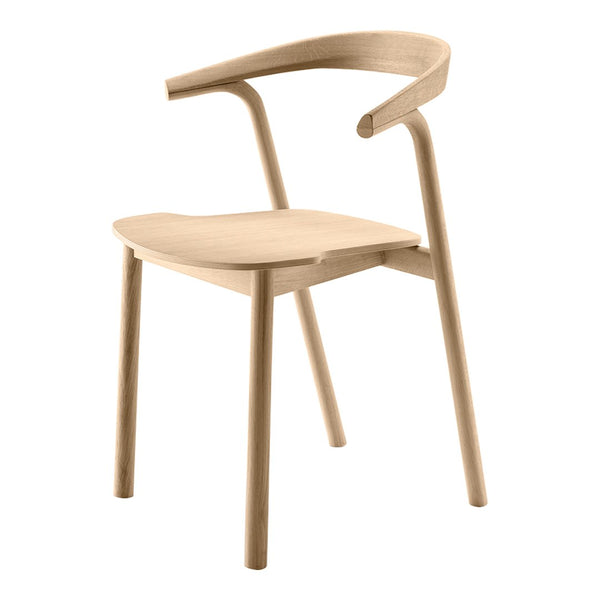 Light natural wood chair with smooth lines and a minimalist design, showcasing a warm beige color.