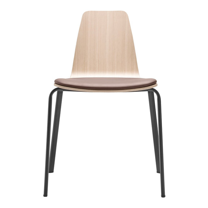 Natural wood chair with a light beige seat and black metal legs, showcasing a minimalist design and sleek finish.