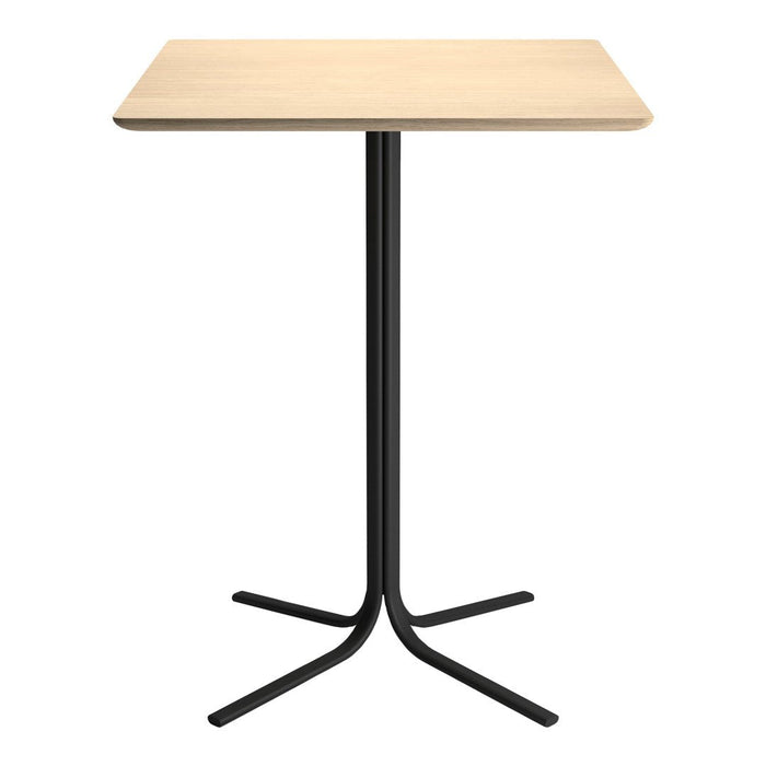 Minimalist square tabletop in light wood finish with a sleek black tripod base. Ideal for modern decor.