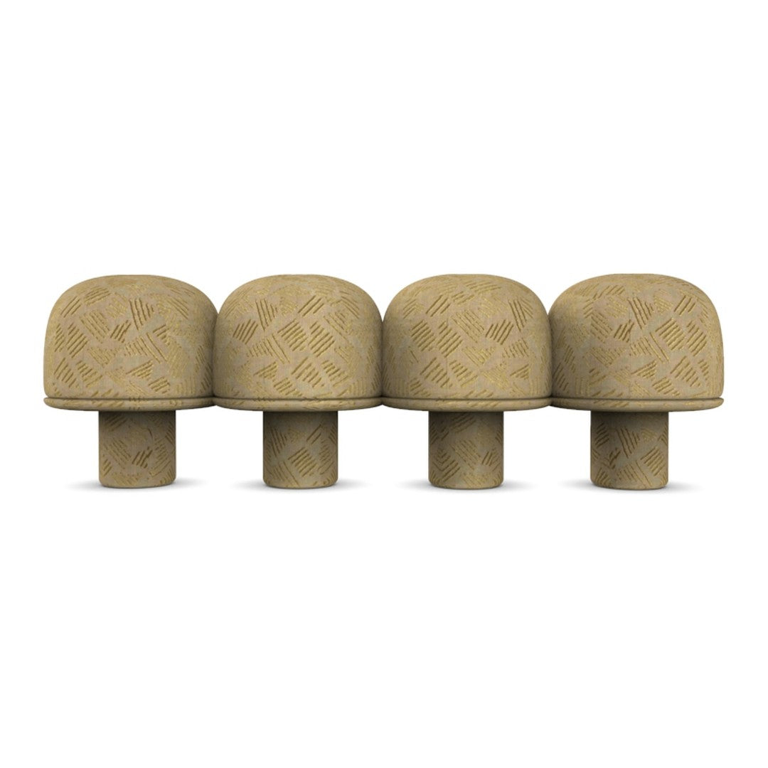 Set of four textured beige mushroom-shaped decor pieces with a subtle geometric pattern. Ideal for earthy aesthetics.