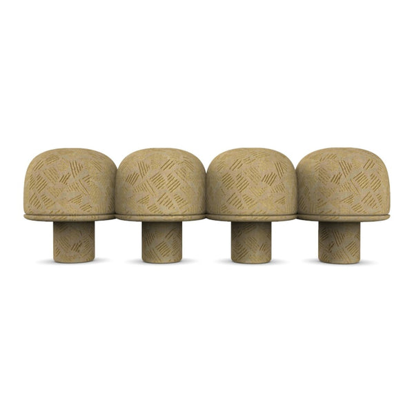 Set of four textured beige mushroom-shaped decor pieces with a subtle geometric pattern. Ideal for earthy aesthetics.