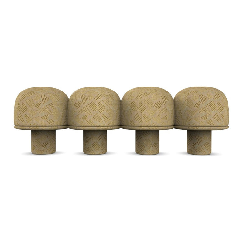 Set of four textured beige mushroom-shaped decor pieces with a subtle geometric pattern. Ideal for earthy aesthetics.