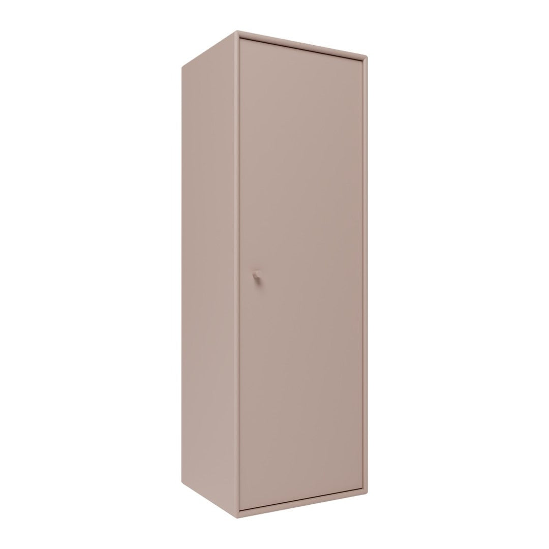 Dusty rose tall cabinet with a smooth, minimalist design and a single handle. Perfect for modern storage solutions.