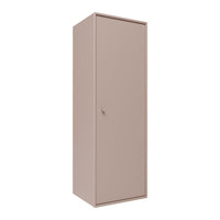 Dusty rose tall cabinet with a smooth, minimalist design and a single handle. Perfect for modern storage solutions.