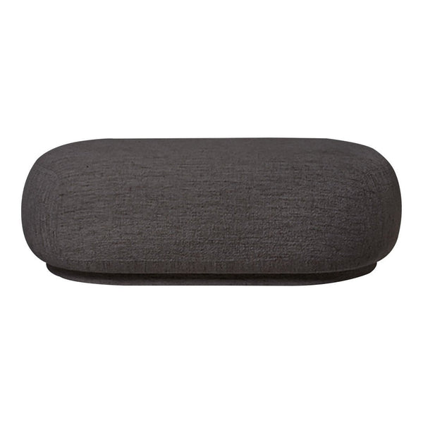Dark gray oval cushion with a textured fabric pattern, ideal for modern home decor.