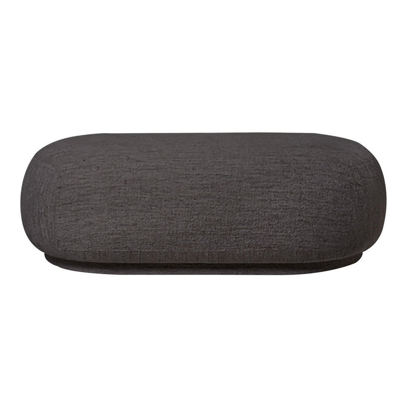 Dark gray oval cushion with a textured fabric pattern, ideal for modern home decor.