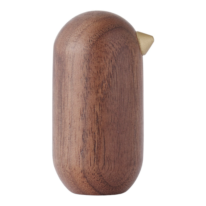 Wooden figurine in rich brown with a sleek golden accent, featuring a smooth, minimalist design.