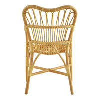 Natural woven rattan chair with a light tan finish and intricate crisscross pattern. Ideal for stylish indoor decor.