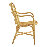 "Natural woven rattan chair in light beige with a simple and elegant pattern."